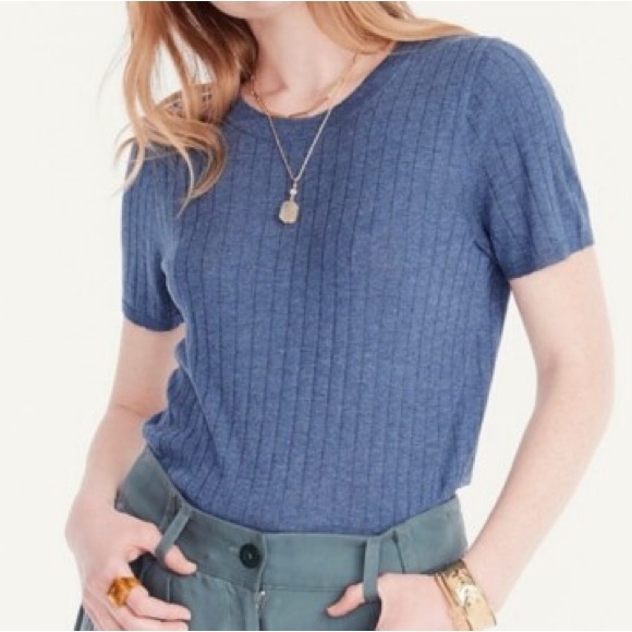 J. Crew Tops - J. Crew Heather Seacoast Blue Silk Cashmere Crew Neck Cropped Pull Over Top